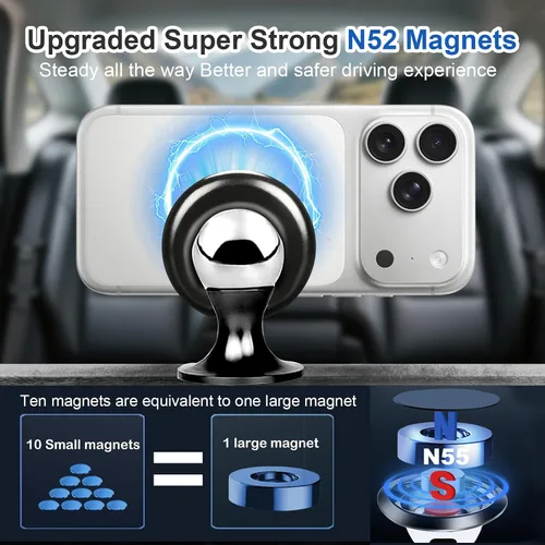 Miniatura 2 de Soporte magnético para teléfono de coche, imán fuerte para teléfono, soporte de accesorios [360°] hembra-macho - teléfono inteligente y navegación