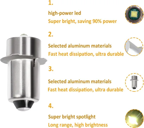 Miniatura 5 de Podoy Bombilla de repuesto para linterna de 3 W y 18 V compatible con Ryobi P704, P703, P700 Reemplazar 780287001, P13.5S Bombilla LED mejorada