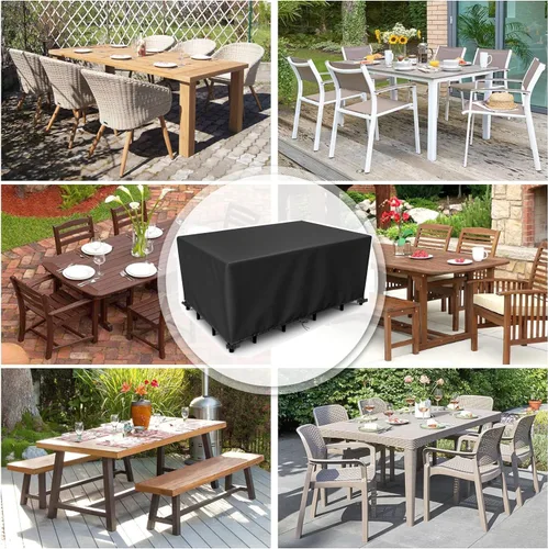 Miniatura 6 de Juego de fundas impermeables para muebles de patio al aire libre, fundas para mesa de comedor de jardín 600D, 42 pulgadas de largo x 34 pulgadas