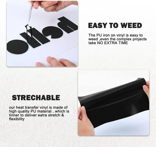 Miniatura 6 de XSEINO Hojas de vinilo de transferencia de calor de color negro: paquete de 13 vinilos negros para planchar de 12 x 10 pulgadas para camisetas