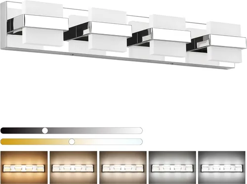 Miniatura 27 de SOLFART Lámpara de baño cromada de 3 luces, luz de tocador sobre el espejo, lámparas LED modernas, 5 colores de temperatura ajustable moderna