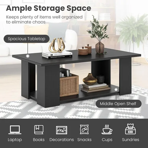 Miniatura 5 de GOFLAME Mesa auxiliar con almacenamiento, mesa central moderna para espacios pequeños, mesas de té decorativas para sala de estar, sala de Negro
