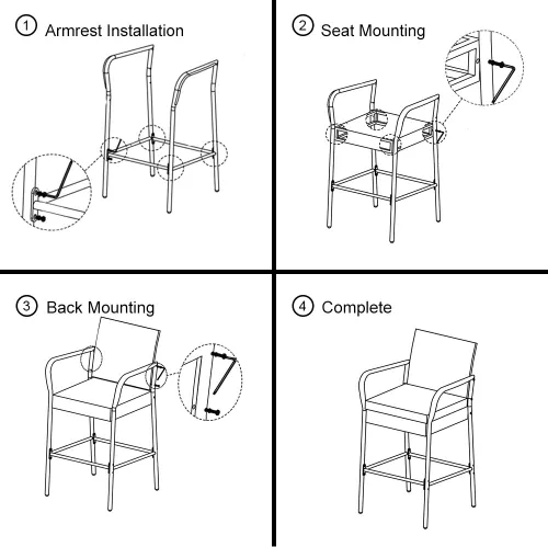 Miniatura 6 de Sundale Outdoor Juego de 2 taburetes de bar, 2 taburetes de mimbre de ratán, sillas de bar para patio con brazos, cojín azul, muebles de mimbre