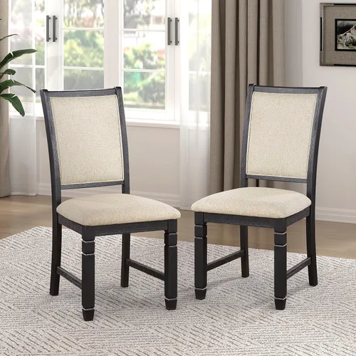 Lexicon Braun - Juego de 2 sillas de comedor de madera rústica, tapizadas beige, asiento de cocina tradicional sin brazos, marco de madera maciza,