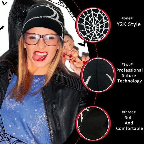 Miniatura 3 de Gorro de punto con orejas de gato para mujer, gorro de ganchillo con gorro de invierno a rayas, accesorios Y2K, gorros estilo gótico grunge