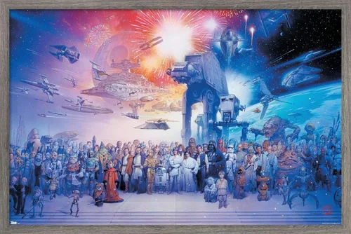Star Wars: Saga - Póster de pared de galaxia, 22.4 pulgadas de largo x 14.7 pulgadas de ancho, versión enmarcada de madera de granero
