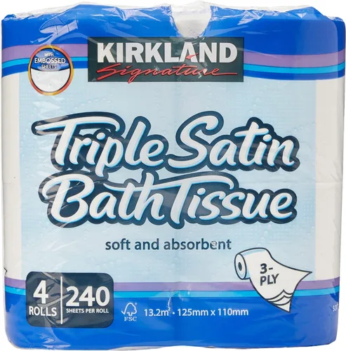 Miniatura 2 de Kirkland Signature Triple Satin - Rollo de papel higiénico de 3 capas, 4 rollos de papel higiénico, 1 paquete, color blanco, 1 paquete