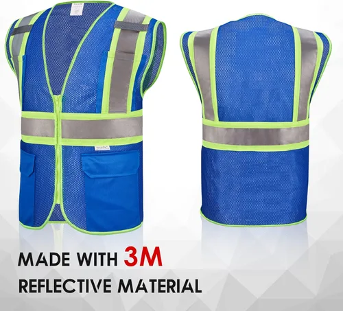Miniatura 2 de 3M Chaleco de seguridad reflectante de alta visibilidad con cremallera y bolsillos, color azul, talla M