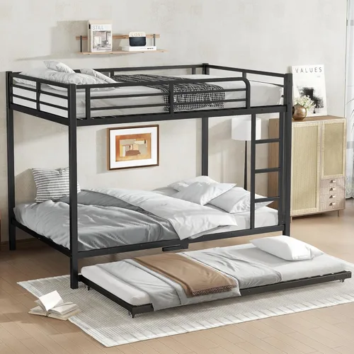Miniatura 12 de Harper & Bright Designs Litera de metal individual XL sobre individual XL, litera de metal resistente con escalera y barandillas, ahorro