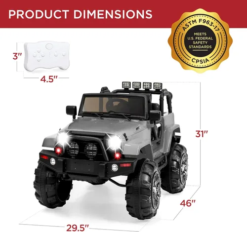 Miniatura 7 de Best Choice Products Camión de paseo para niños de 12 V, auto de juguete a batería con suspensión de resorte, control remoto, 3 velocidades, luces