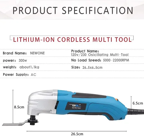 Miniatura 3 de NEWONE Herramienta oscilante, herramientas eléctricas de 1.8 amperios, kit multiherramienta oscilante de velocidad variable con 20 accesorios