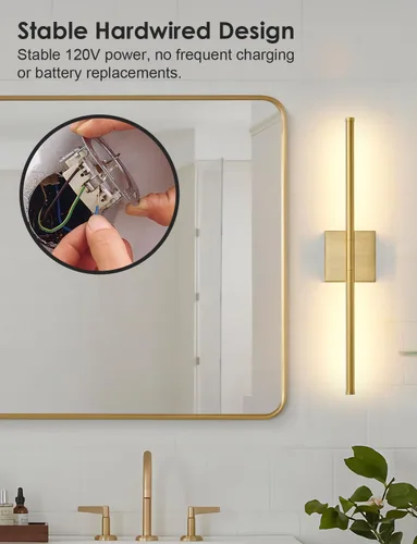 Miniatura 2 de KARTOOSH Juego de dos apliques de pared modernos, apliques de pared regulables con cableado, rotación de 350°, lámparas de pared LED de latón
