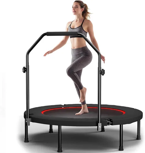 Miniatura 14 de Trampolín plegable portátil Fitnes en el hogar, mini rebote para niños, adultos, carga máxima de 40 pulgadas, 330 libras Negro (Black with handle)