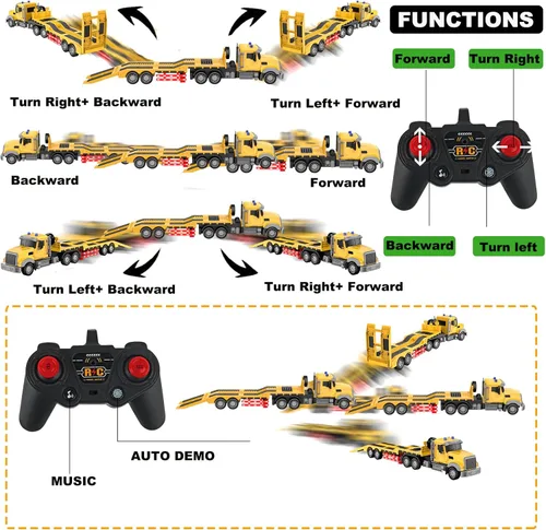 Miniatura 6 de Semirremolque de control remoto con remolque, tractor de ingeniería de semirremolque RC de 24 pulgadas con juguetes de rodillos de carretera, camión