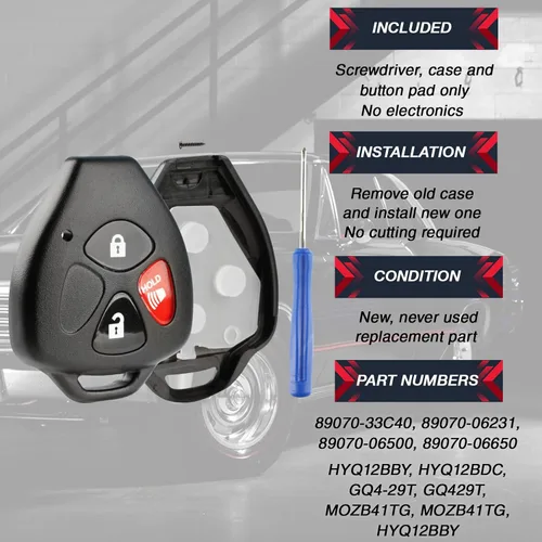 Miniatura 3 de No se requiere corte USA Remote Key Fob Shell Case Kit para Toyota 3btn - Utilice la cuchilla existente