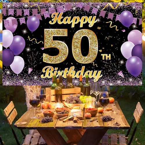 Miniatura 6 de Cartel de fondo de decoración de cumpleaños 50, decoraciones de feliz cumpleaños 50 para ella, decoración de fondo de fotos de fiesta de cumpleaños