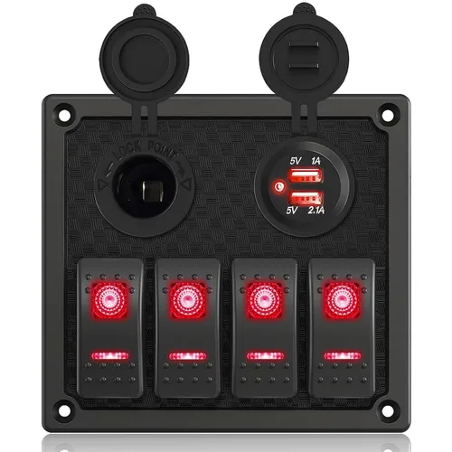 Miniatura 8 de Panel de Interruptores de Palanca Impermeable de 8 Posiciones con Cargador USB Dual y Voltímetro - Protección contra Sobrecarga para RV, Marina