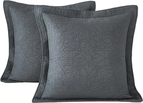 Miniatura 39 de WINLIFE Juego de 2 fundas de almohada acolchadas 100% algodón, estampado floral, tamaño King, color verde