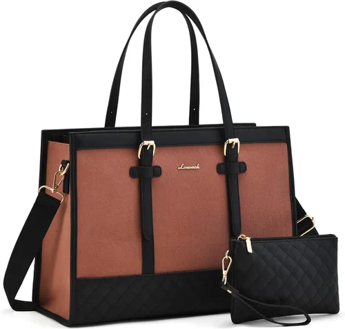 Miniatura 15 de LOVEVOOK Bolsa para Laptop para Mujeres de 15.6 pulgadas Bolsa Tote de Lona para Laptop, Bolsa de Trabajo de Gran Capacidad con Cartera de Mano