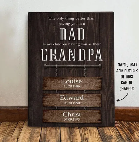 Miniatura 4 de Orgulloso papá y abuelo, regalo para padres personalizado con nombre, regalo del día del padre para papá, lienzo para papá, regalo para papá regalos
