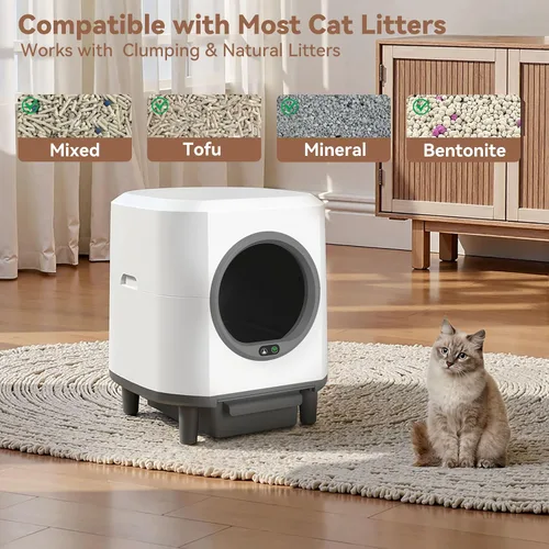 Miniatura 7 de Caja de arena autolimpiante para varios gatos, caja de arena automática para gatos de 90 litros, controlada por aplicación, protección de seguridad