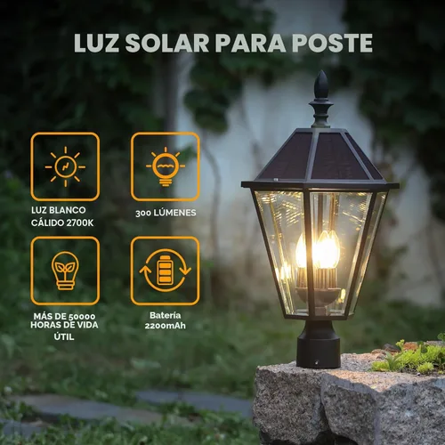 Miniatura 5 de LUTEC 12513LE4-SL-Luz de poste LED solar para exteriores, luz de calle vintage del atardecer al amanecer para césped, patio, jardín, camino, montaje