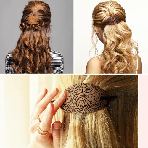 Miniatura 7 de Pinza para el cabello, 5 piezas de pelo sintético con pasador, forma ovalada, soportes para cola de caballo, accesorios para el cabello para mujeres