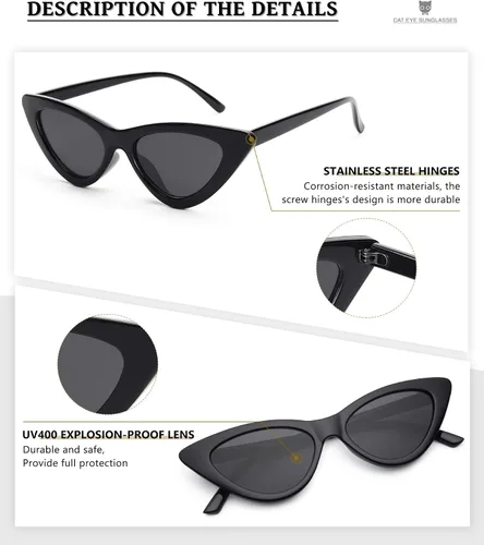 Miniatura 2 de Livhò Gafas de sol retro vintage angostas ojo de gato para mujer, con marco de plástico