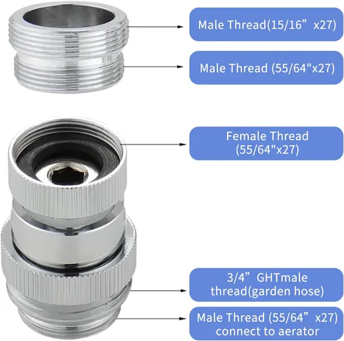 Miniatura 2 de Kit adaptador de grifo para fregadero, adaptador de grifo giratorio de 360 grados a manguera de jardín, adaptador de manguera de jardín de múltiples