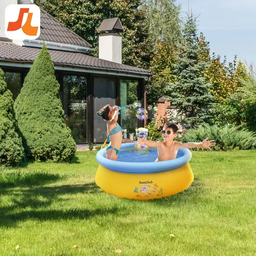 Miniatura 3 de JLeisure Sun Club - Piscina inflable de 5 pies y 2 personas para exteriores sobre el suelo con aerosol de nutria marina 3D, amarillo/azul