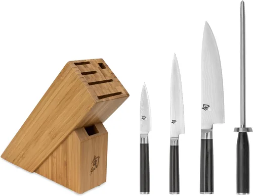 Shun Juego clásico de 5 piezas de bloque delgado, incluye chef de 8 pulgadas, cuchillos de cocina de 3.5 pulgadas y 6 pulgadas, juego de bloques de