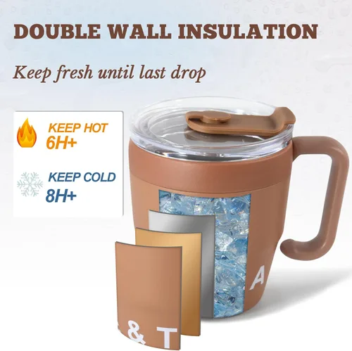 Miniatura 4 de CHLJAR Taza de café aislada con asa, bonita taza de viaje de 14 onzas, taza de café de acero inoxidable al vacío para mantener las bebidas calientes