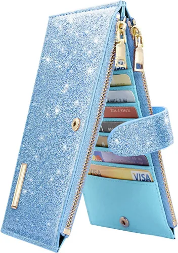 Miniatura 38 de Billetera de mujer con bloqueo RFID de gran capacidad, organizador multitarjetas, billetera plegable para mujer con bolsillo con cremallera