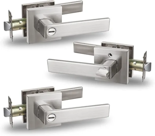 Miniatura 27 de USHTL01-SN-BK-6P - Manija cuadrada de privacidad para puerta de níquel cepillado sin llaves para dormitorio o baño, USHTL01-SN-BK-6P