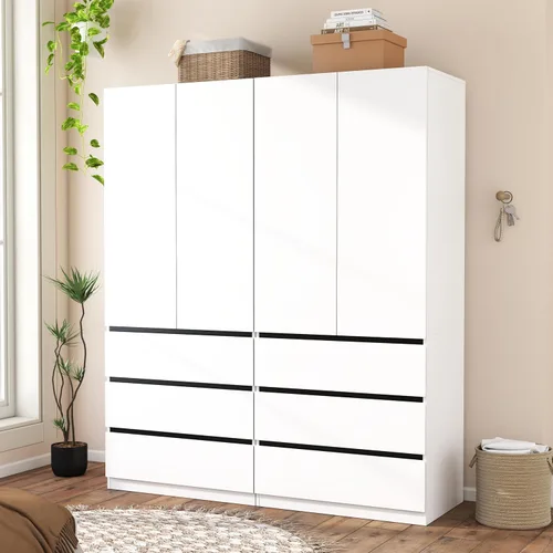 Miniatura 13 de Armario con cajones: armario grande de 75 pulgadas con 6 puertas para colgar ropa, modernos armarios de madera con 6 cajones y almacenamiento