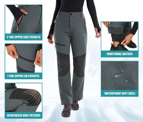 Miniatura 4 de IUGA Pantalones de nieve para mujer, impermeables, aislados, softshell, con forro polar, para snowboard, 4 bolsillos