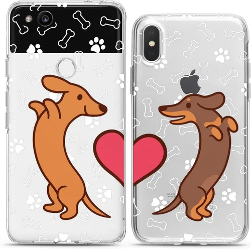Miniatura 8 de Fundas a juego para parejas compatibles con iPhone 16 15 14 13 12 11 Pro Max Mini Xs X 6s 8 Plus 7+ Xr 10 SE 5 Doxie Dog Paw Pattern Cute Art Mate