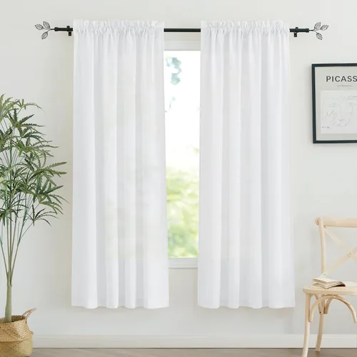 Miniatura 39 de RYB HOME - Cortinas de lino natural de 36 pulgadas de largo, juego de 2 paneles - Cortinas tejidas de lino suaves y transpirables, cortinas ligeras