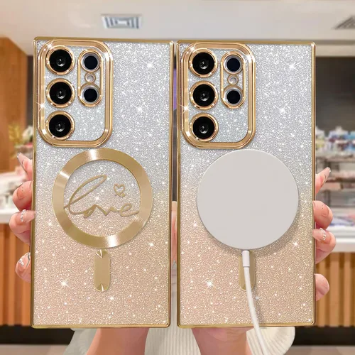Miniatura 84 de ZONRW - Funda para Samsung Galaxy S22 Ultra magnética, para mujeres y niñas, cubierta trasera suave, lujosa, con corazón de amor, bling, degradado