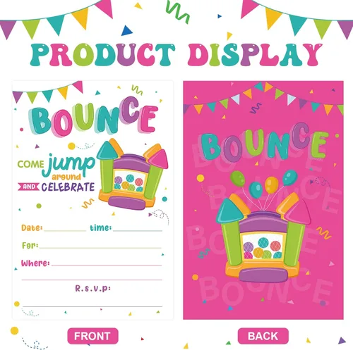 Miniatura 2 de Nezyo 30 invitaciones de cumpleaños de Bounce House, invitaciones de fiesta de salto, tarjeta de invitación para fiesta de cumpleaños, graduación