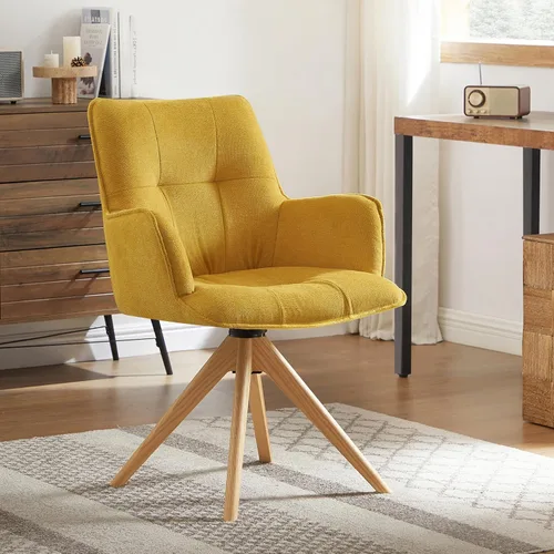 Miniatura 31 de Art Leon Silla de escritorio giratoria – Silla de oficina tapizada de piel sintética sin ruedas, sillón moderno de mediados de siglo con patas