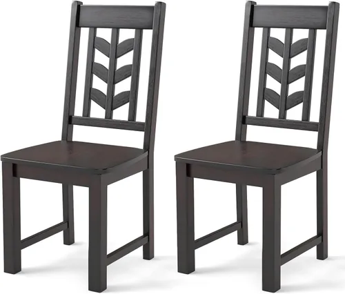 Miniatura 14 de NAFORT Juego de 2 sillas de comedor negras de madera maciza de goma con almohadillas antideslizantes, carga máxima de 430 libras, asiento de granja