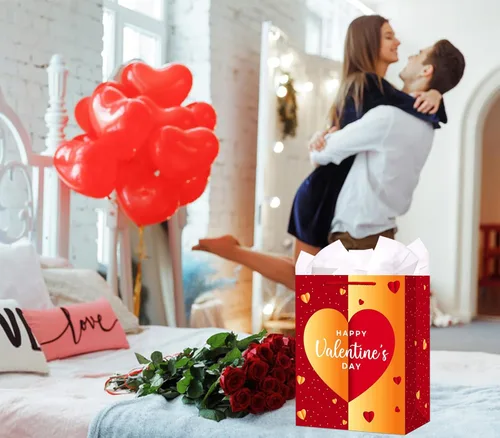 Miniatura 3 de Bolsas de regalo del día de San Valentín de WhatSign - Bolsas de regalo de San Valentín medianas de 11.5" con papel de seda y asas, regalos de papel