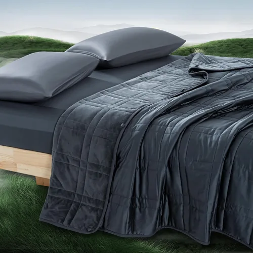 Miniatura 13 de OMYSTYLE Manta pesada reversible de 48x72 pulgadas y 15 libras para adultos, manta doble cara con peso de felpa corta cálida y tela Tencel fresca