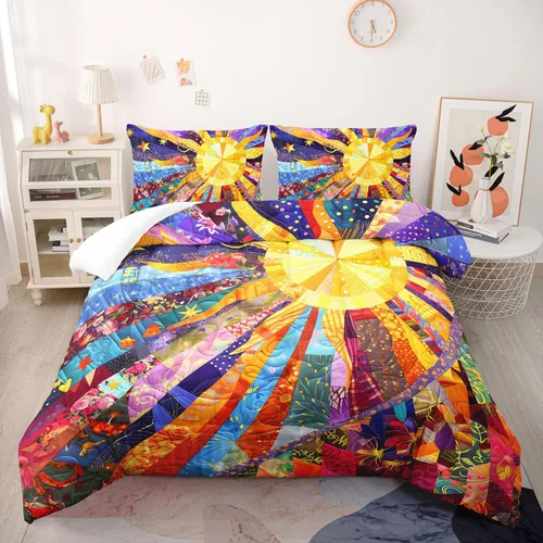 Miniatura 15 de Juego de edredón floral colorido de 3 piezas, juego de ropa de cama botánica bohemia tamaño queen, diseño boho de granja con flores y hojas impresas