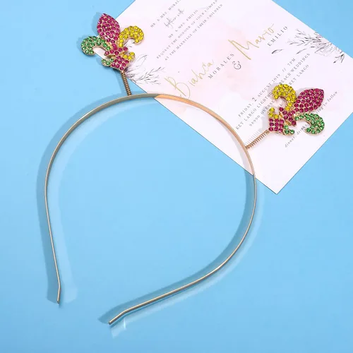 Miniatura 5 de NVENF Diadema de Mardi Gras con diamantes de imitación de flor de lis, máscara de letras de carnaval, aro para el cabello, accesorio para el cabello