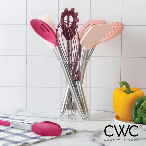 Miniatura 8 de COOK WITH COLOR - Juego de utensilios de cocina de silicona, 10 piezas, fáciles de limpiar, utensilios de cocina para batería de cocina Rosa