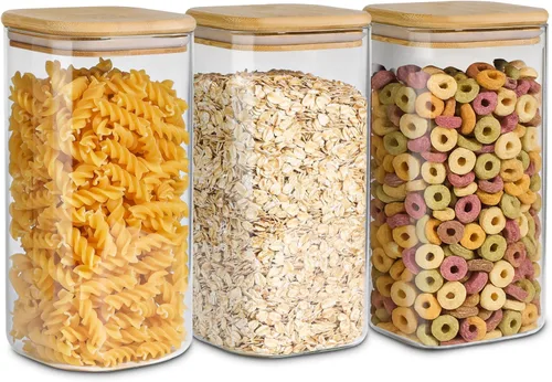ComSaf Tarro de almacenamiento de vidrio hermético con tapa de madera (1.57 L), tarro de almacenamiento de alimentos transparente con tapas selladas