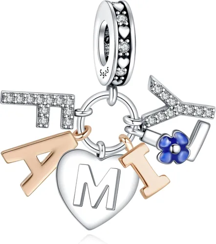 Miniatura 17 de Dijes de plata de ley 925 de dibujos animados de pato, ratón, oso, elefante, dragón chino, cuentas colgantes para pulseras y collares, joyería