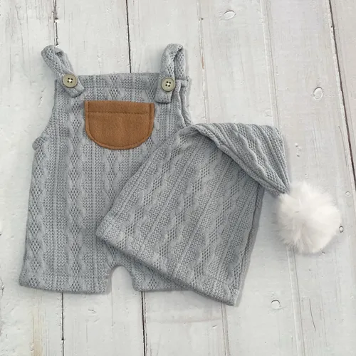 Miniatura 6 de Newborn Photography Props Baby Photoshoots Outfits Boy Photo Posing Romper Hat Crochet Suspender Costume Azul claro